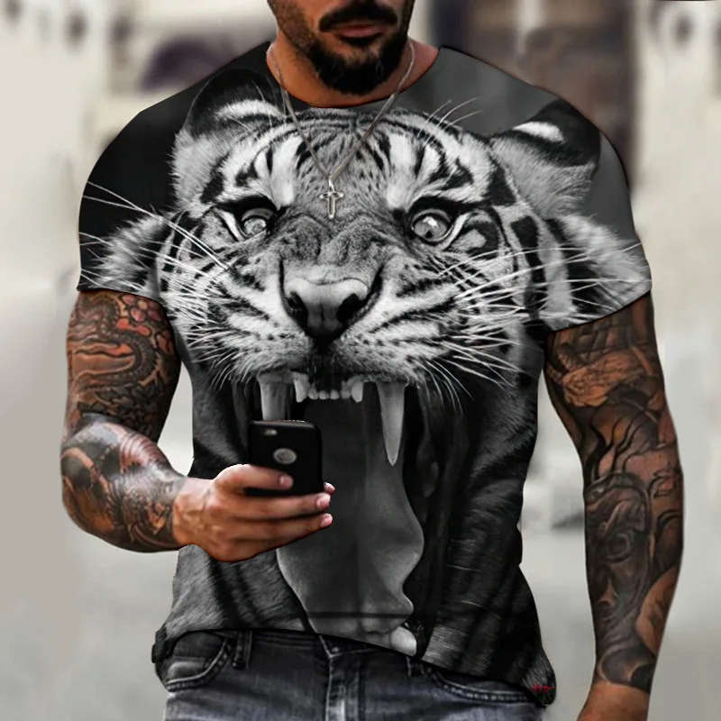 Купи Man Summer Shirt 3d Print Tiger T-shirts Clothes Casual Tees For Men's Fashion Streetwear Oversized O-neck Short Sleeve Tops за 241 рублей в магазине AliExpress