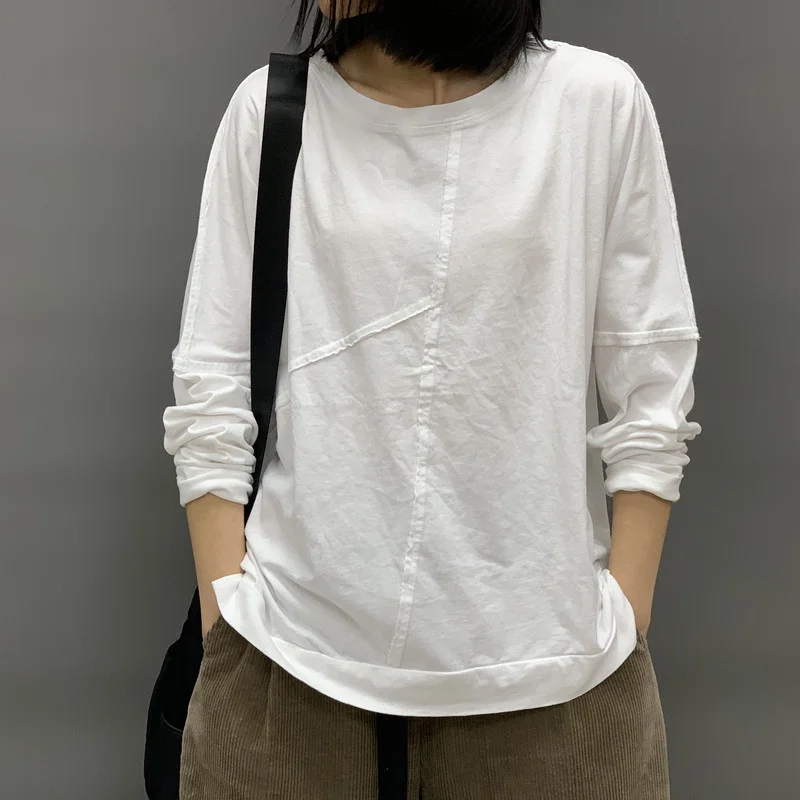 Хлопковые 100% женские футболки летние винтажные 2022 с круглым вырезом и длинными