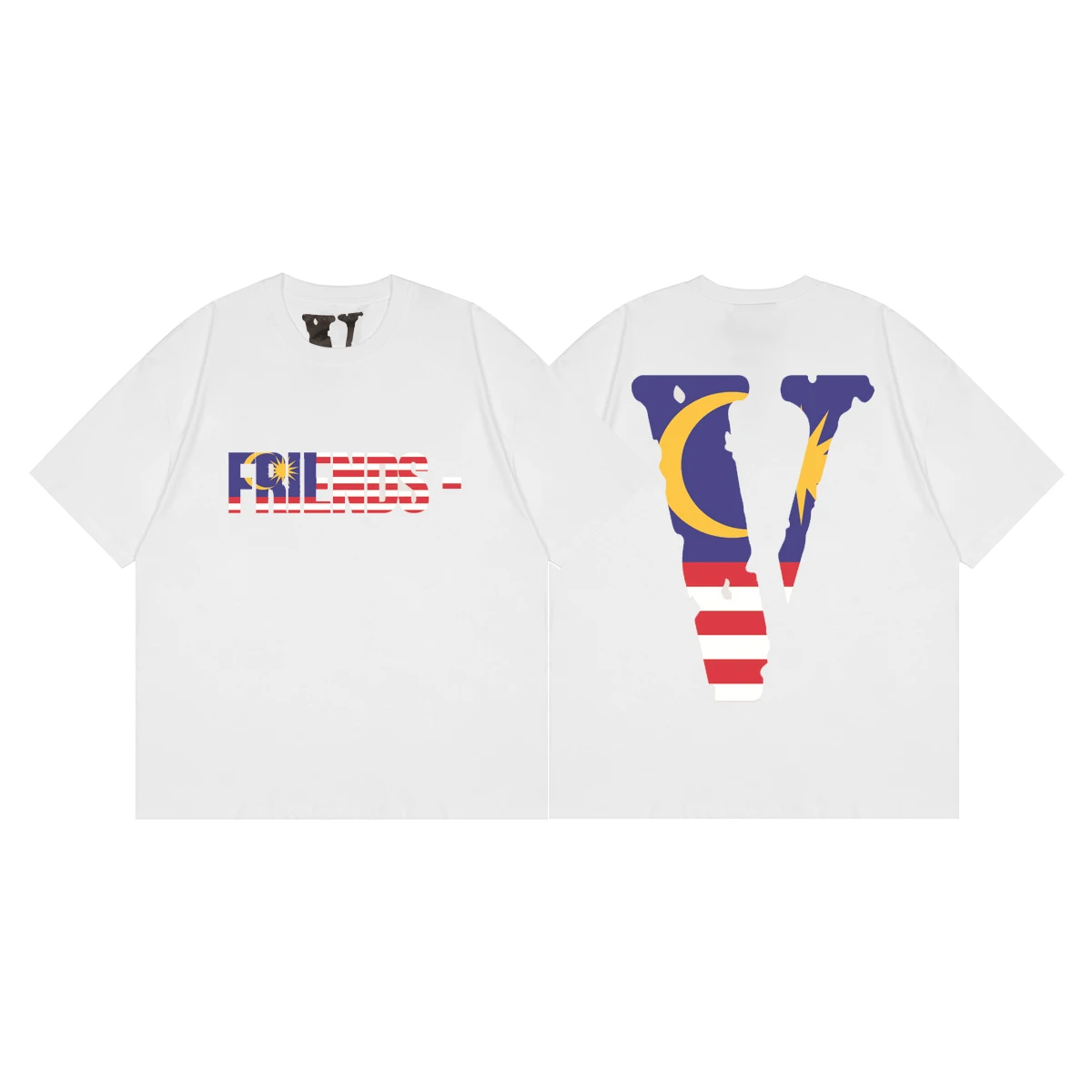 

VLONE Men's / Women's Couples Casual Fashion Trend High Loose Street HIP-HOP100% Cotton MYS Flag Print Round Neck T-Shirt 059