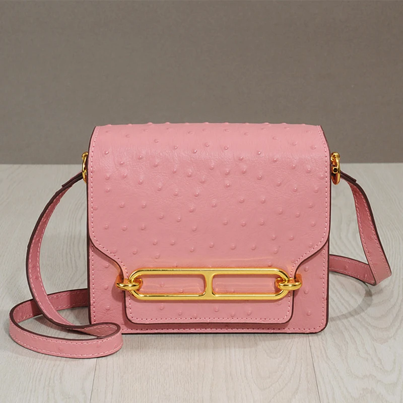 

2022 New Small Square Bag Genuine Leather Ostrich Pattern/Lychee Pattern Designer Women's Fashion Shoulder Bag Messenger Bag