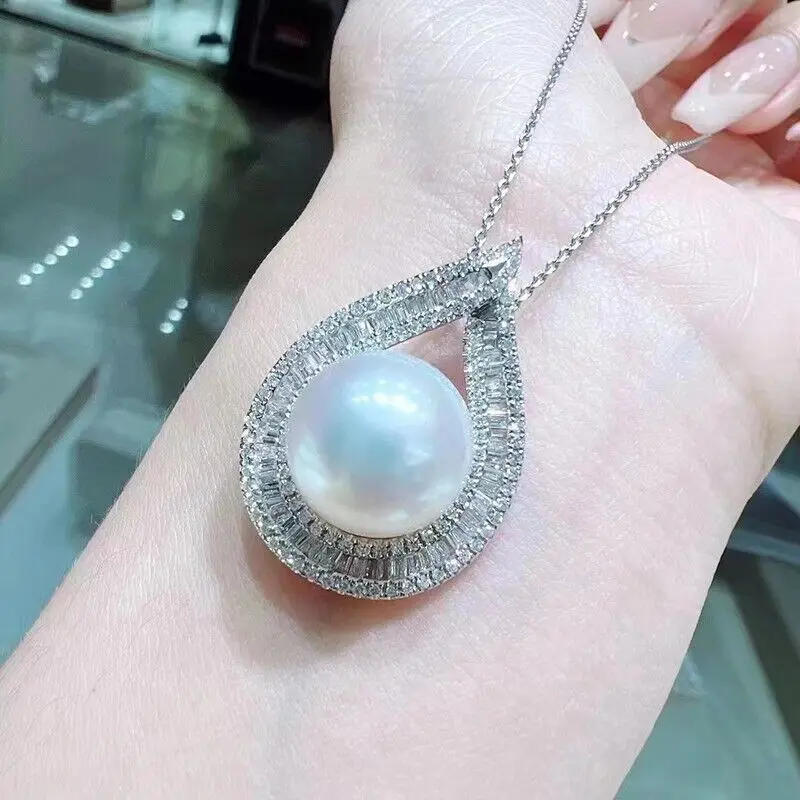 18-дюймовые великолепные белые серьги AAAAA 12-13 мм Южного моря жемчужное ожерелье с