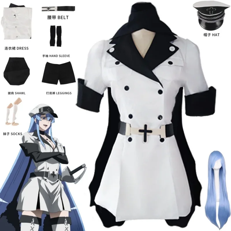 Костюм для косплея аниме Akame Ga KILL Esdeath с шляпой носками париком наряды женщин