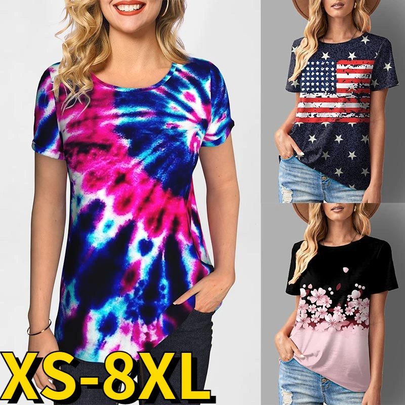 

2022 Summer New Design Printed Short Sleeve Women's Round Collar Retro T-shirt Fashion Casual Loose Pullover Street Top T-shirt