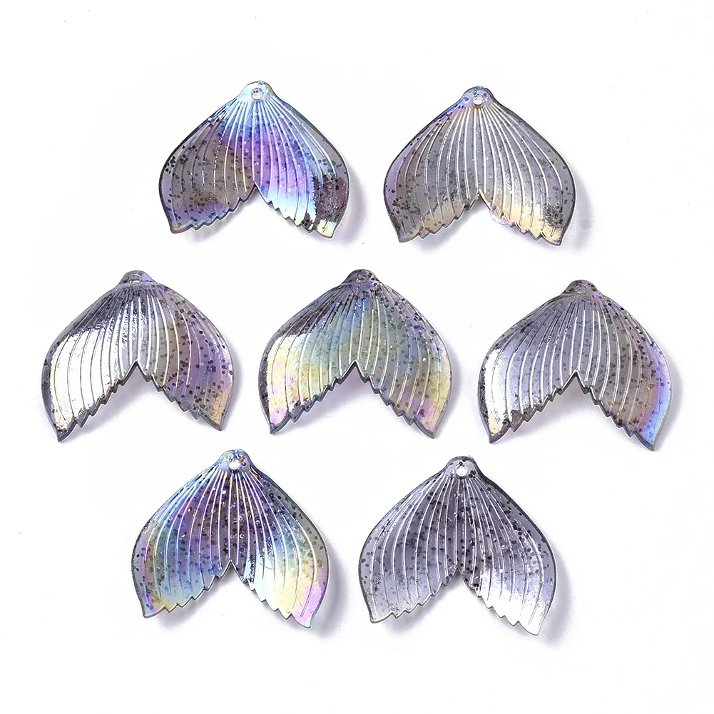 

20pcs Transparent Acrylic Pendants Mermaid Fishtail Charms With Glitter Powder For Handmade Earring Necklace Jewelry Making