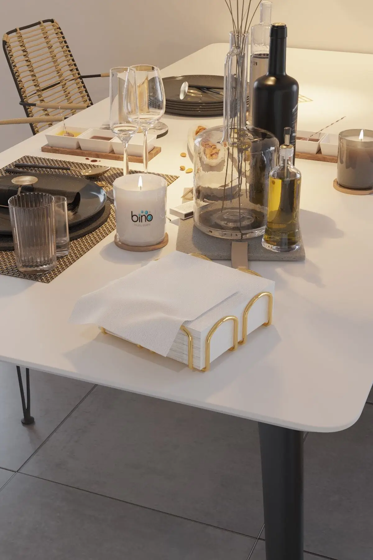 Bino Service Presentation Set Towel rack Napkin Holder Trivet Gold Altın Full Bright Stainless Steel 3 PCs Kitchen images - 6