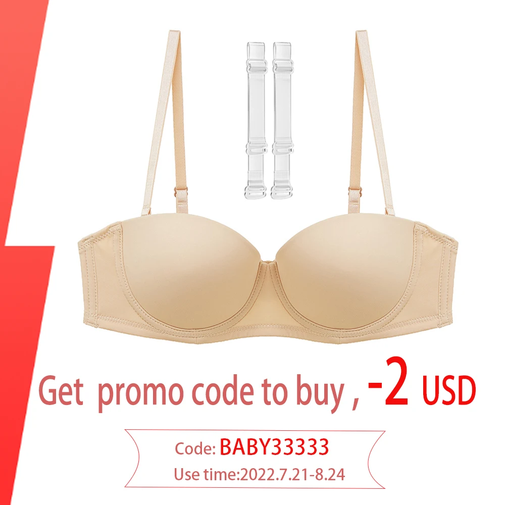

Varsbaby Strapless Seamless Bra 1/2 Cup Women's Underwear Fashion Ladies Invisible Bralette Detachable Shoulder Strap Lingerie