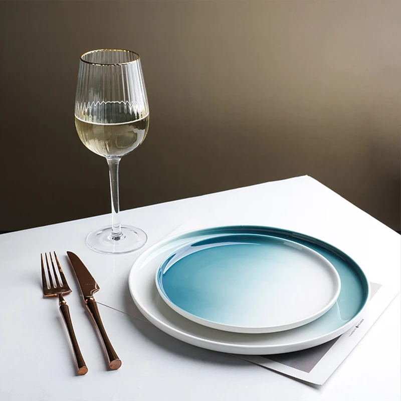 Керамические обеденные тарелки с градиентом в скандинавском стиле для стейков
