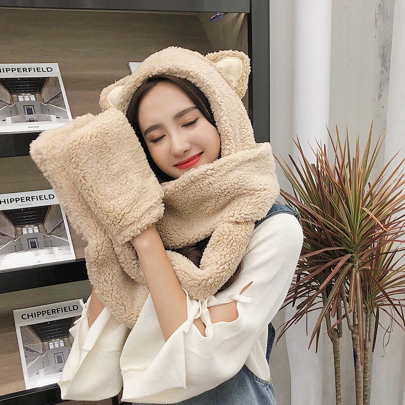 Зимняя шапка женская плотная шарф перчатки один из трех частей Корейская версия