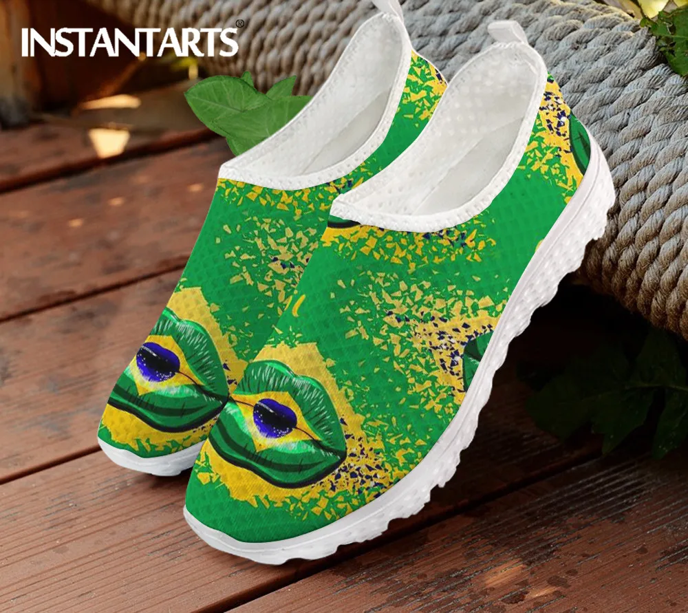 

Женские дышащие кроссовки INSTANTARTS, модная дизайнерская повседневная обувь с принтом бразильского флага, плоская подошва, непромокаемые, летняя обувь для кормления