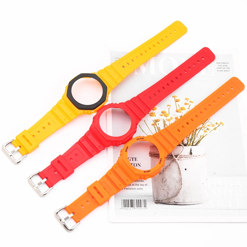 Resin strap case for Casio G-Shock GA2100 2110 Sports Waterproof silicone rubber watch strap accessories watch band