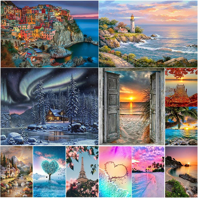 

5D DIY Diamond Painting Landscape Coastal Sunset Rhinestone Picture Full Round Diamond Embroidery Mosaic Decoration Gift Crefts
