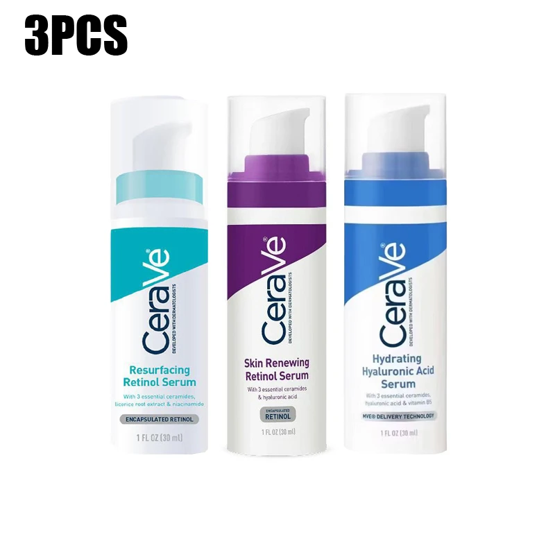 

3Pcs CeraVe Serum 30ML Resurfacing Retinol Serum And Skin Renewing Retinol Serum And Hydrating Hyaluronic Acid Essence Set