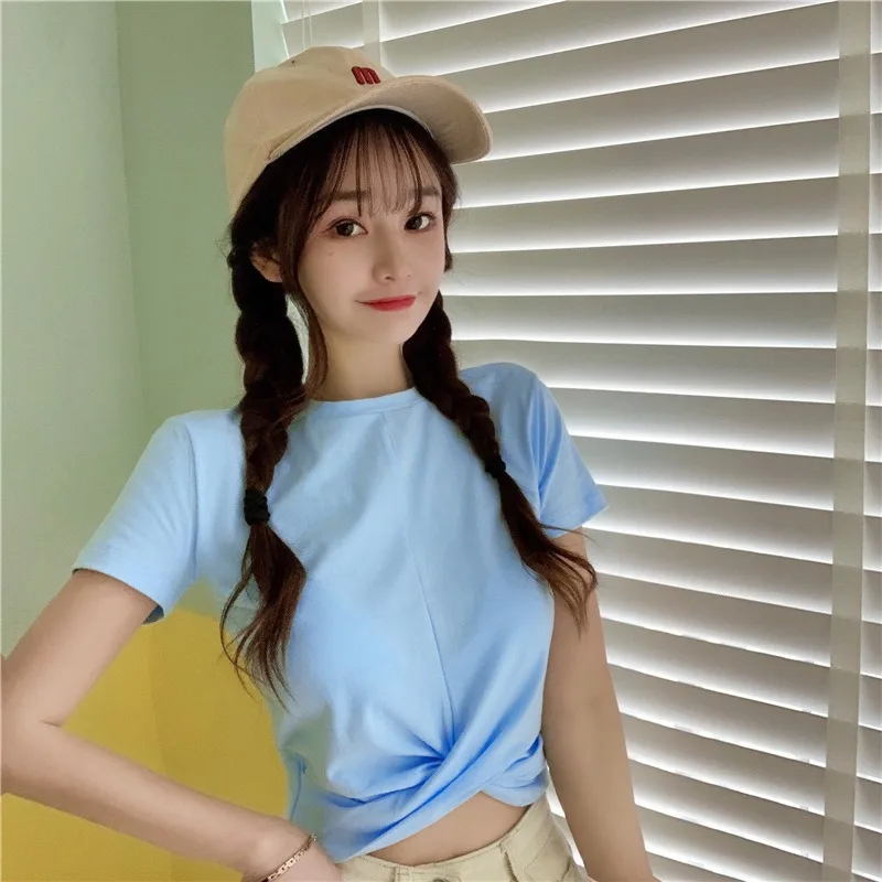

Round neck summer new solid color short sleeve casual style grey