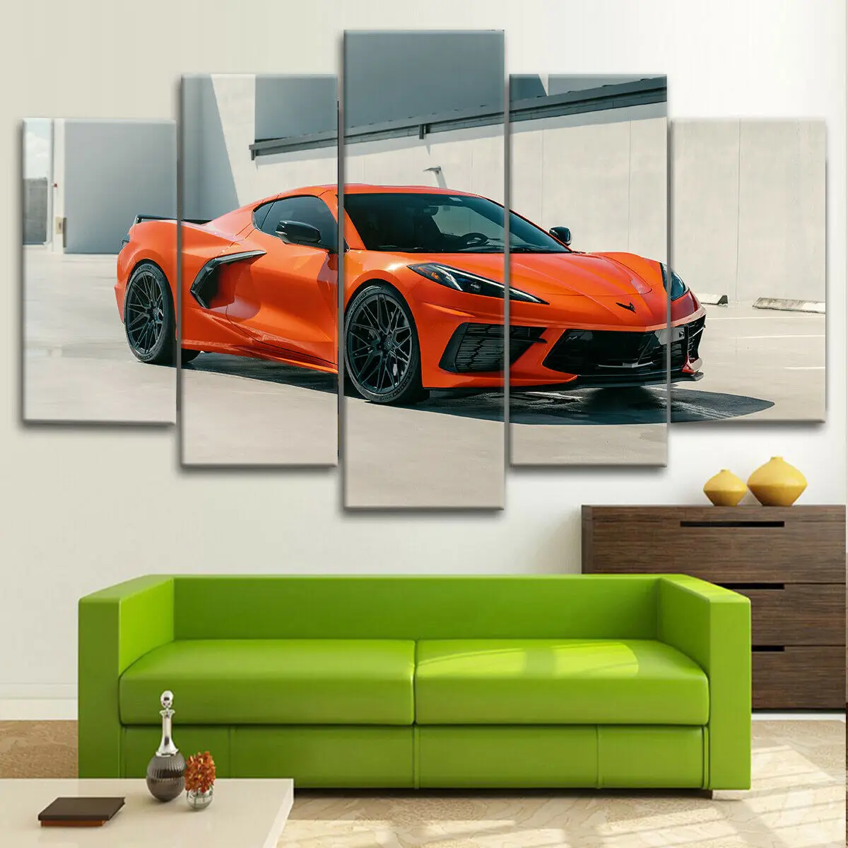 

5Pcs Chevrolet Crovette Orange Car Race 5 Piece Canvas Wall Art Print HD Home Decor Abstract 5 Pieces Paintings Room Decor