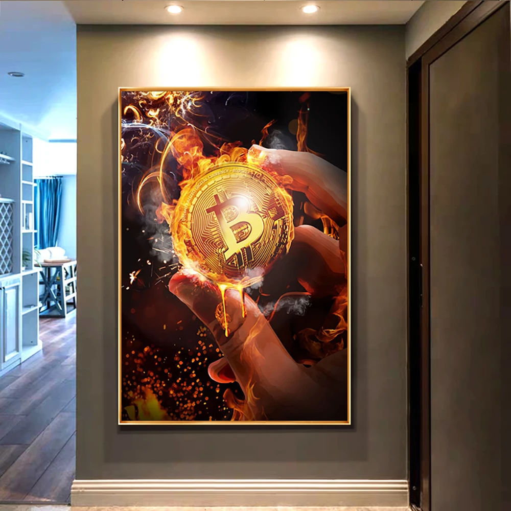

Burning Bitcoin Canvas Paintings Posters And Prints Modern Nordic Wall Art Picture for Living Room Home Decoration Murals