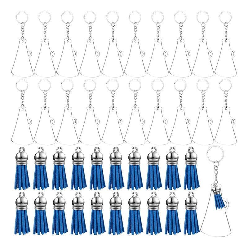 

20PCS Megaphones Shape Acrylic Keychain With Blue Tassel,3Inch Transparent Acrylic Chain Blank,For Key Chain DIY Process