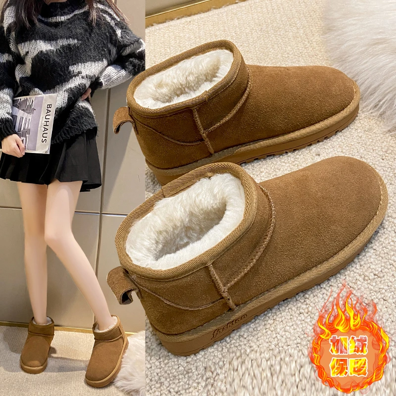 

Женские ботинки, женская резиновая обувь, австралийские сапоги, Женская плюшевая обувь на плоской подошве, зимняя обувь с круглым носком, низкий зимний мех 2022, однотонная Fl
