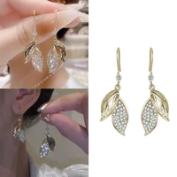 2022 new arrival sweet leaf tassel earrings for women metal fresh lovely grey leaves drop earring girl party personality jewelry