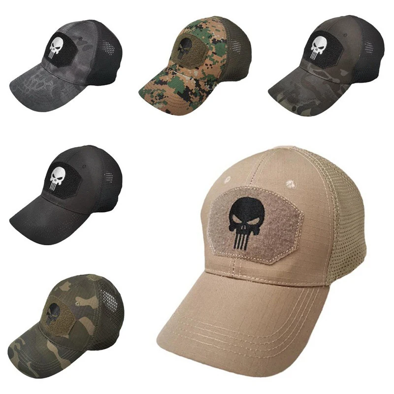 

Outdoor Skull Tactical Military Airsoft Cap Men Women Adjustable Breathable Sun Visor Trucker Hat Mesh Hunting Hiking Baseball