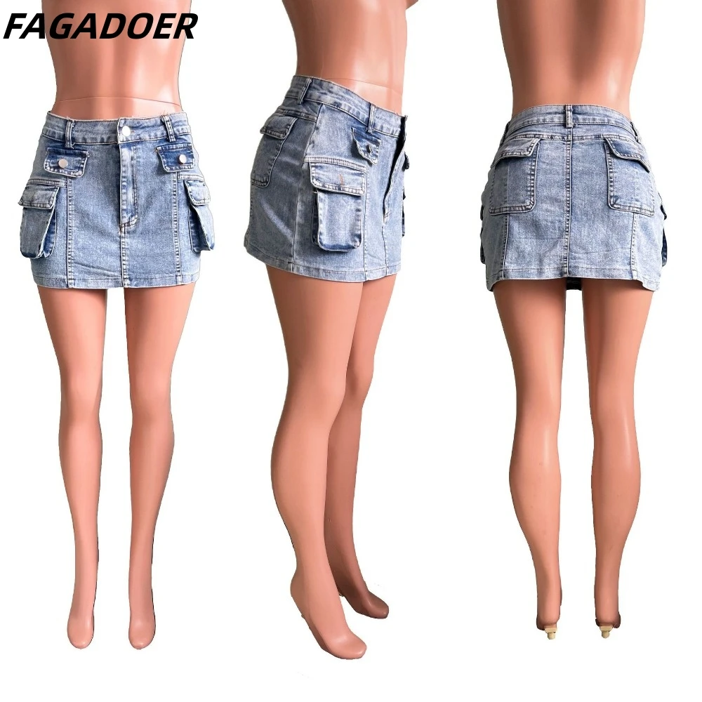 Голубая джинсовая Классическая мини-юбка-карго с карманами Y2k винтажная