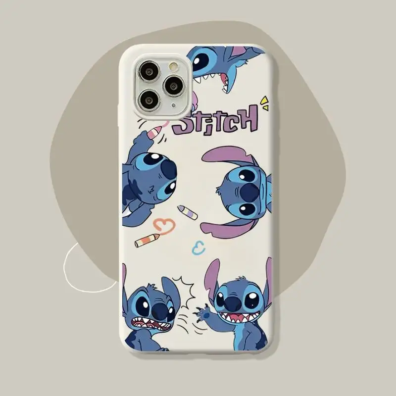 

Cute Cartoon Stitch Phone Case for iPhone 11 12 13 Mini Pro Xs Max 8 7 6 6S Plus X XR Solid Candy Color Case