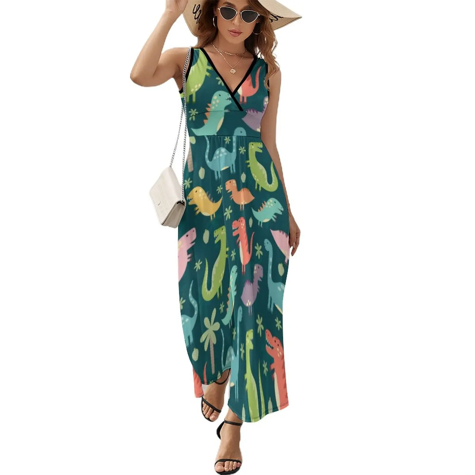 

Cute Colorful Dinosaurs Dress Tyrannosaurus Rex Dinosaur Capri Cute Maxi Dress Summer Street Wear Oversize Bohemia Long Dresses