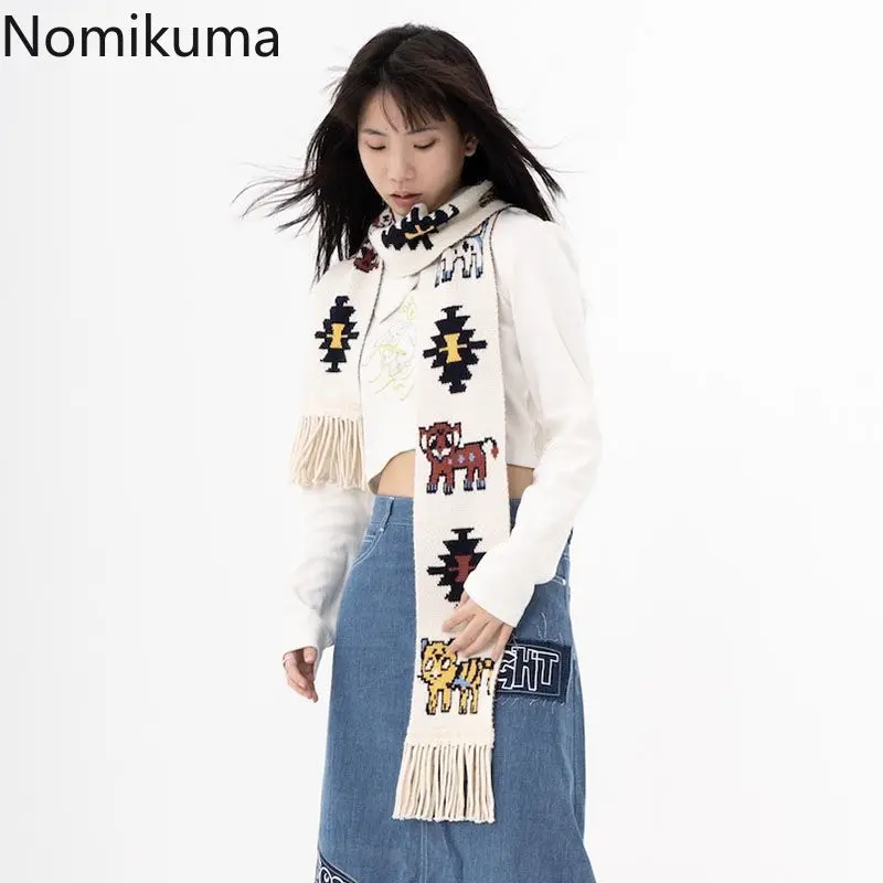 Kawaii аниме модный вязаный шарф с кисточками новый осенне-зимний теплый мультяшный