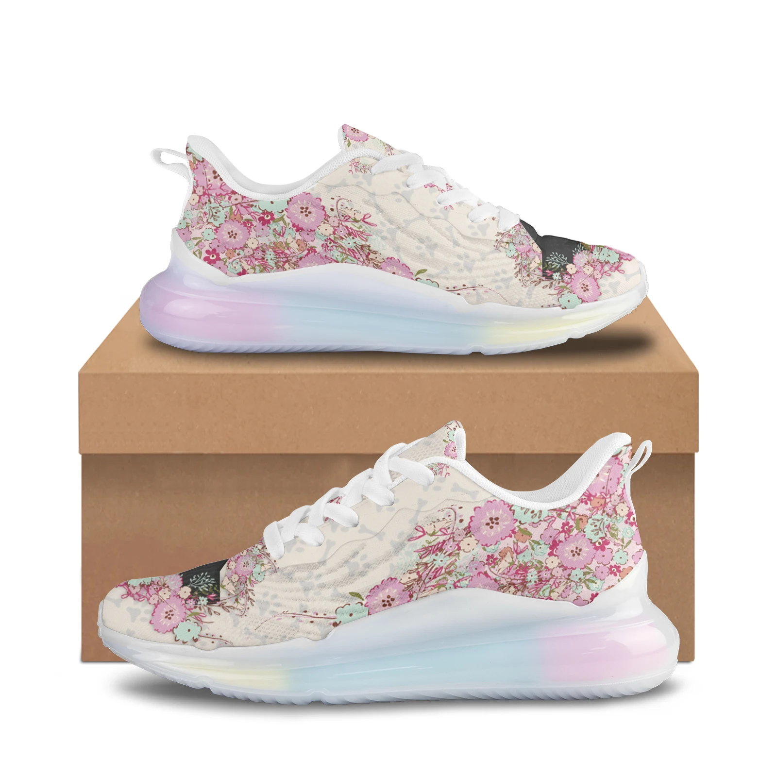 

Sausal Dogs Flowers Are Light And Lace Up Shoes Mesh Breathable Outdoor Sport Sneakers Ainbow Gradient Color Thick Sneakers