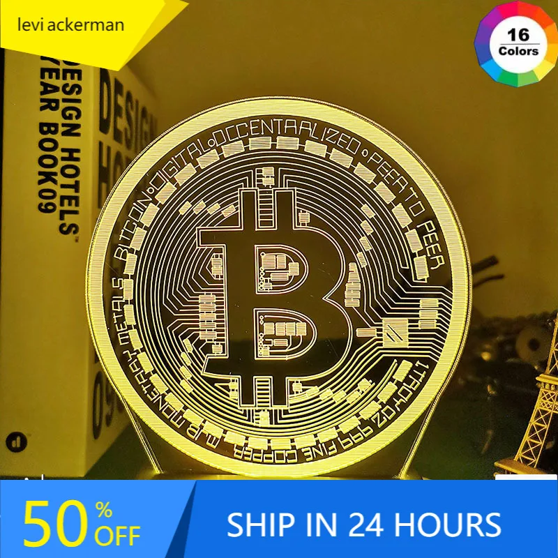 

Acrylic Led Night Light Bitcoin for Room Decorative Nightlight Touch Sensor 7 Color Changing Battery Powered Table Night Lamp 3d