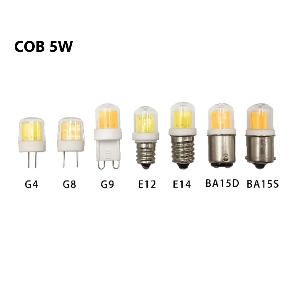 Миниатюрная светодиодная лампочка COB 5 Вт BA15D BA15S E11 E12 E14 G4 G8 G9 заменяемые