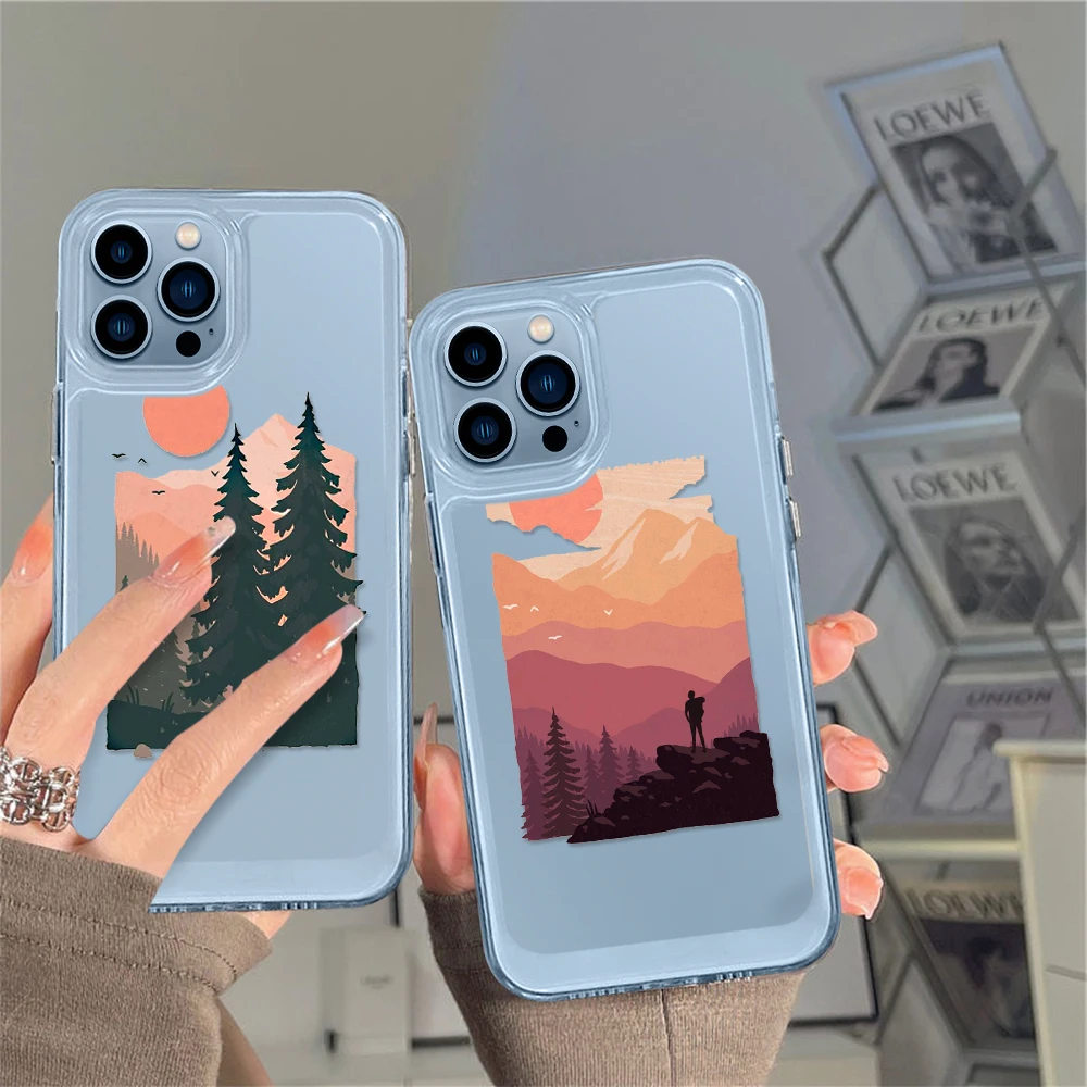 

Scenery Transparent Phone Case for iPhone 14 13 12 11 Pro Max Mini XS XR X Protection Shell Back Cover for iPhone13ProMax Fundas