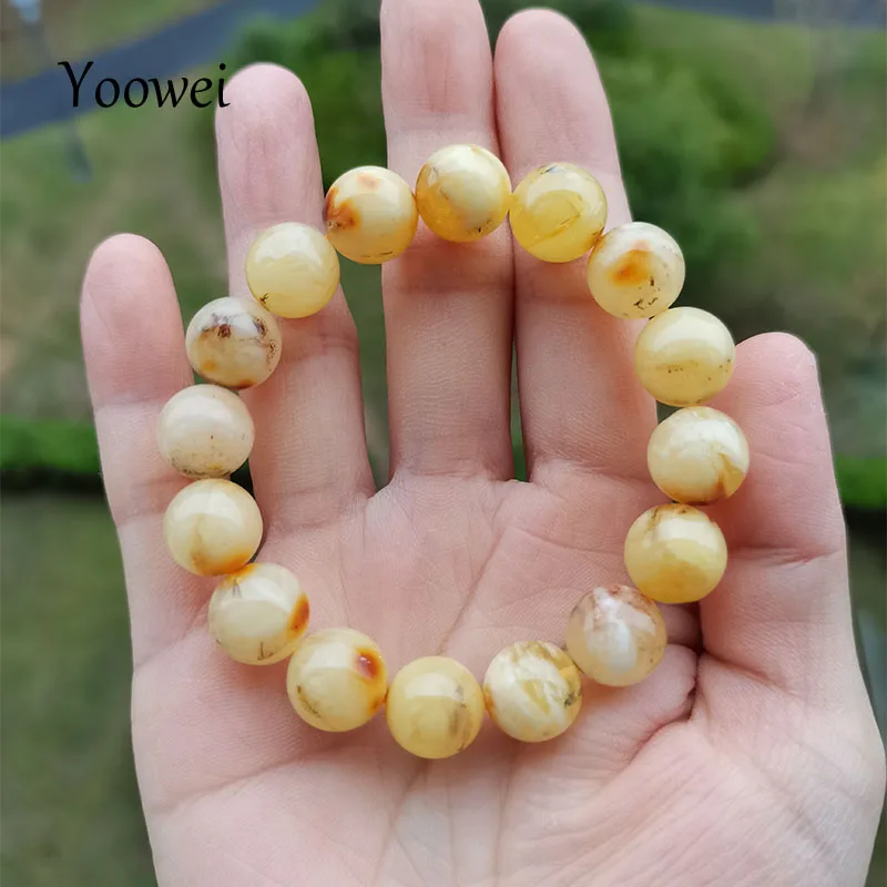 

Yoowei 11mm 14g Natural Plant Amber Bracelet Round Beads Special Gift Rosary Original Baltic Precious Stone New Ambre Jewelry