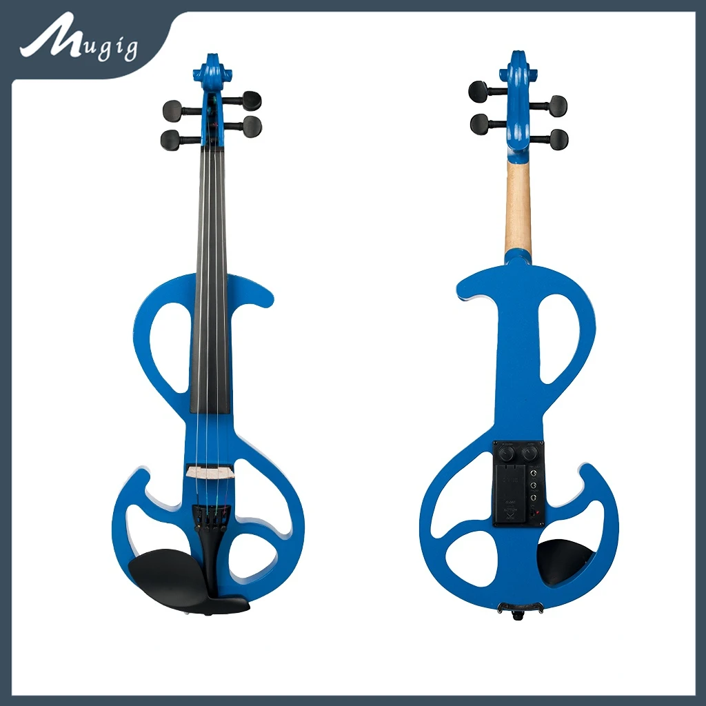 Student Electric Violin 4/4 Electric Silent Fiddle With Free Brazilwood Bow Input 3.5mm To 6.35mm Amp Cable Bridge Blue S Type