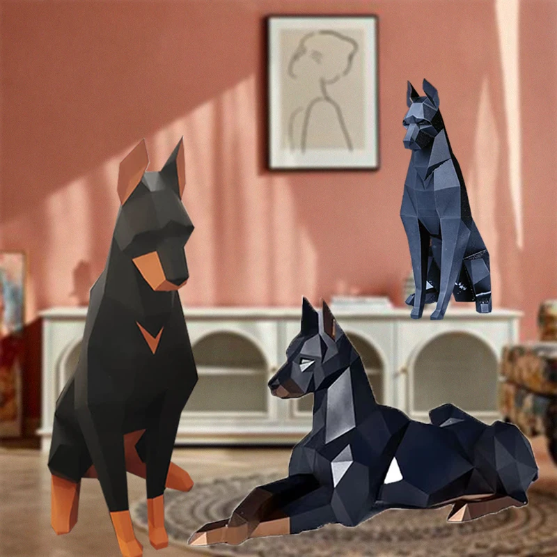 

Origami Model 3D Animal Sculpture High Black Doberman Dog Doberman Papercraft Bedroom Living Room Handmade DIY Home Decoration
