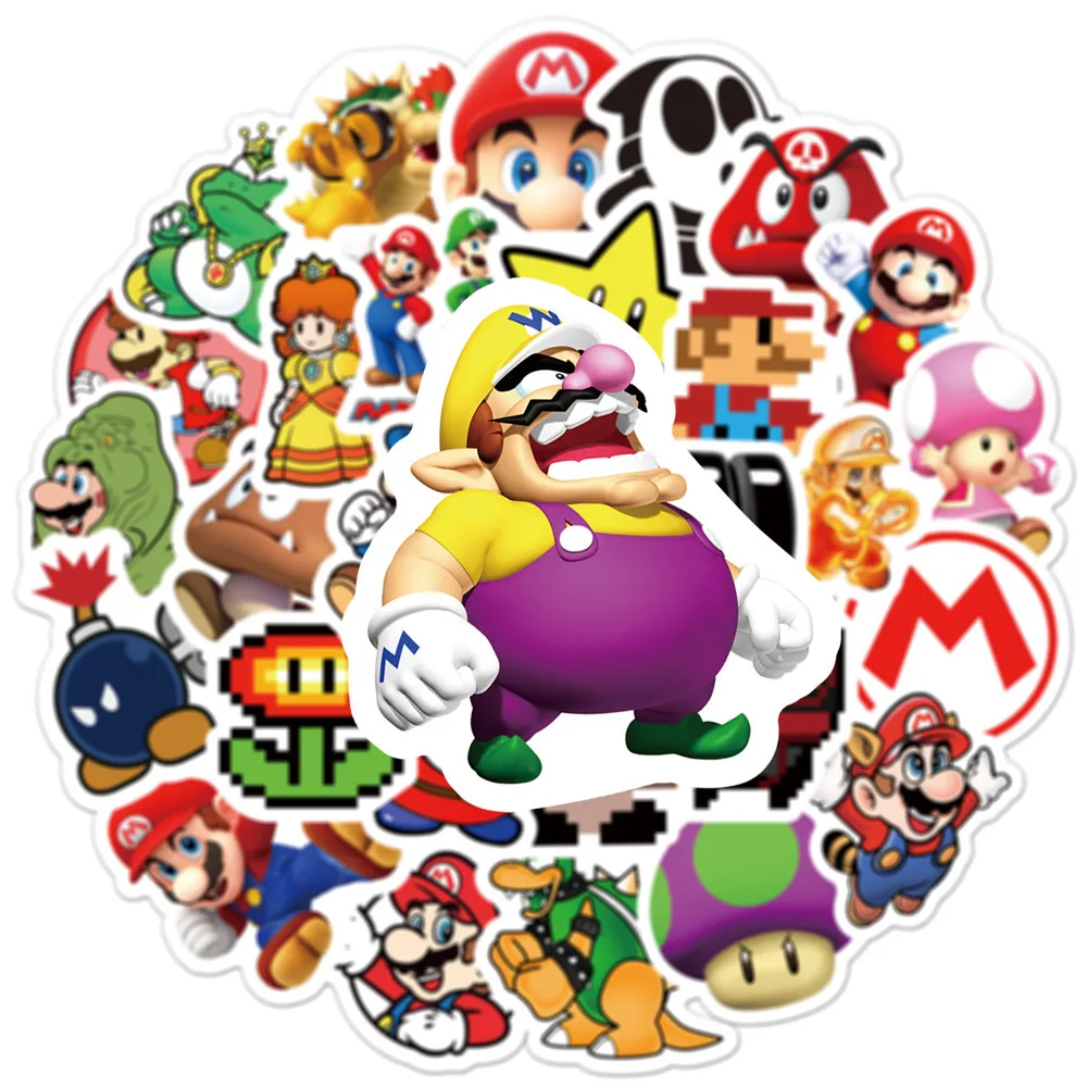 

100pcs/set Super Mario Bros Series PVC Cartoon Stickers Cute Game Figure Phone Wall Decoration Sticker Repeat Paste Kid Toy Gift