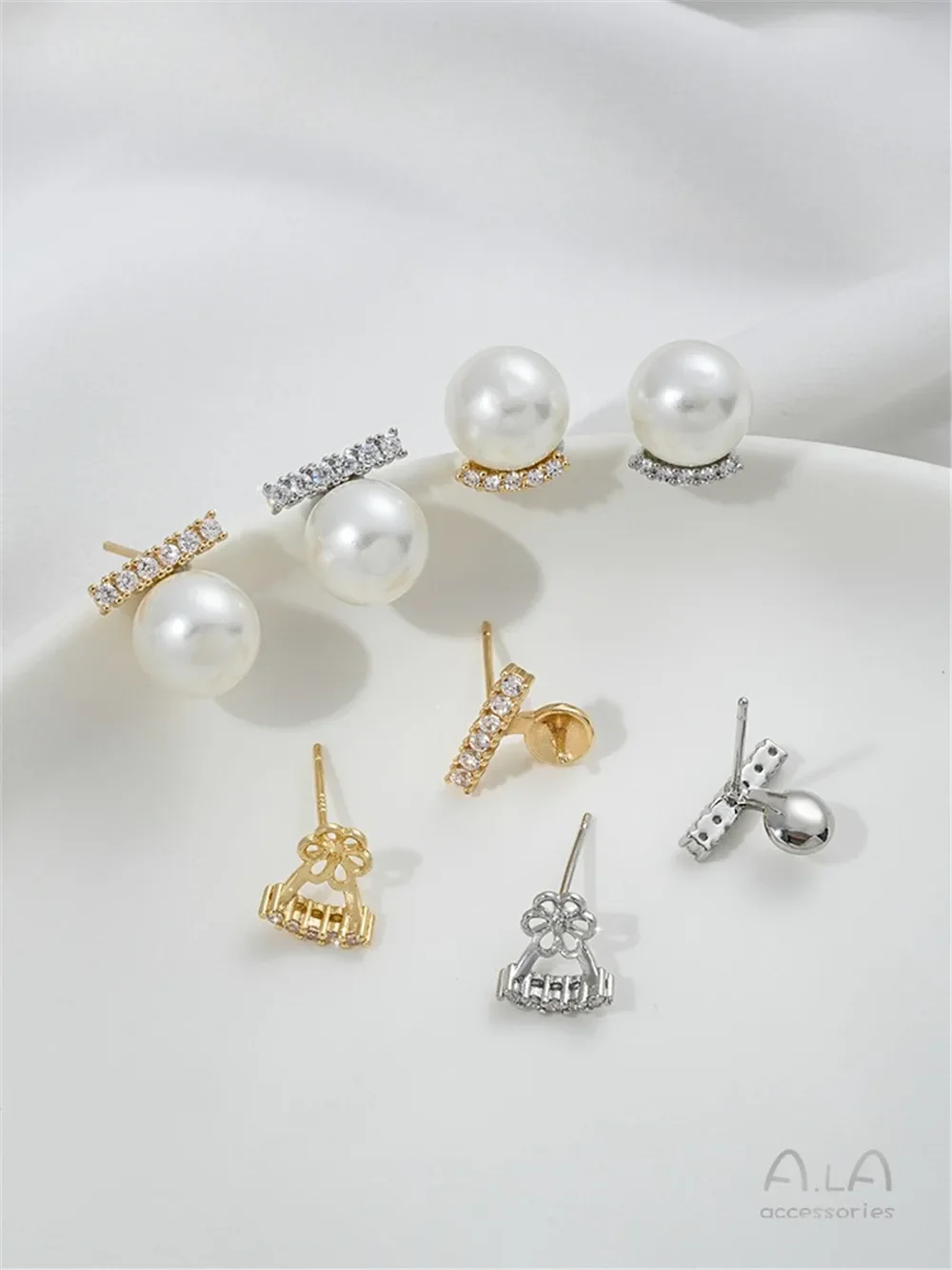 Позолоченные 14 К C-образные I-образные серьги-гвоздики из бисера с полуотверстием