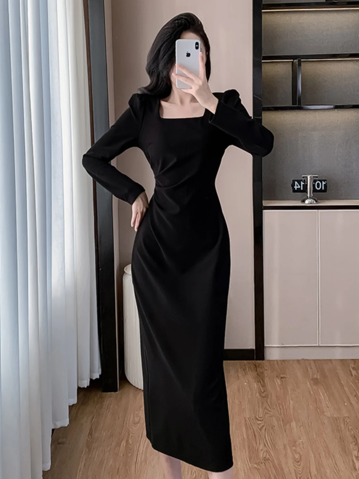 2024 новое элегантное платье с французским вырезом женское осенне-зимнее