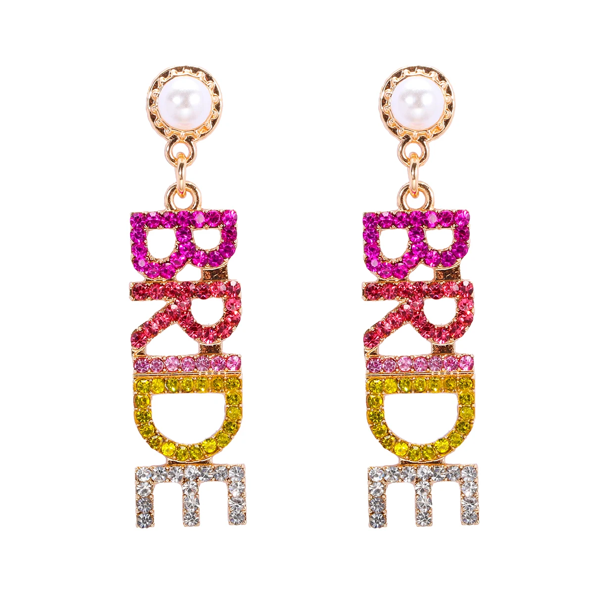

New Statement Colorful Crystal Earrings Gorgeous Metal Rhinestone Letters BRIDE Wedding Party Jewelry Earrings for Women Fashion