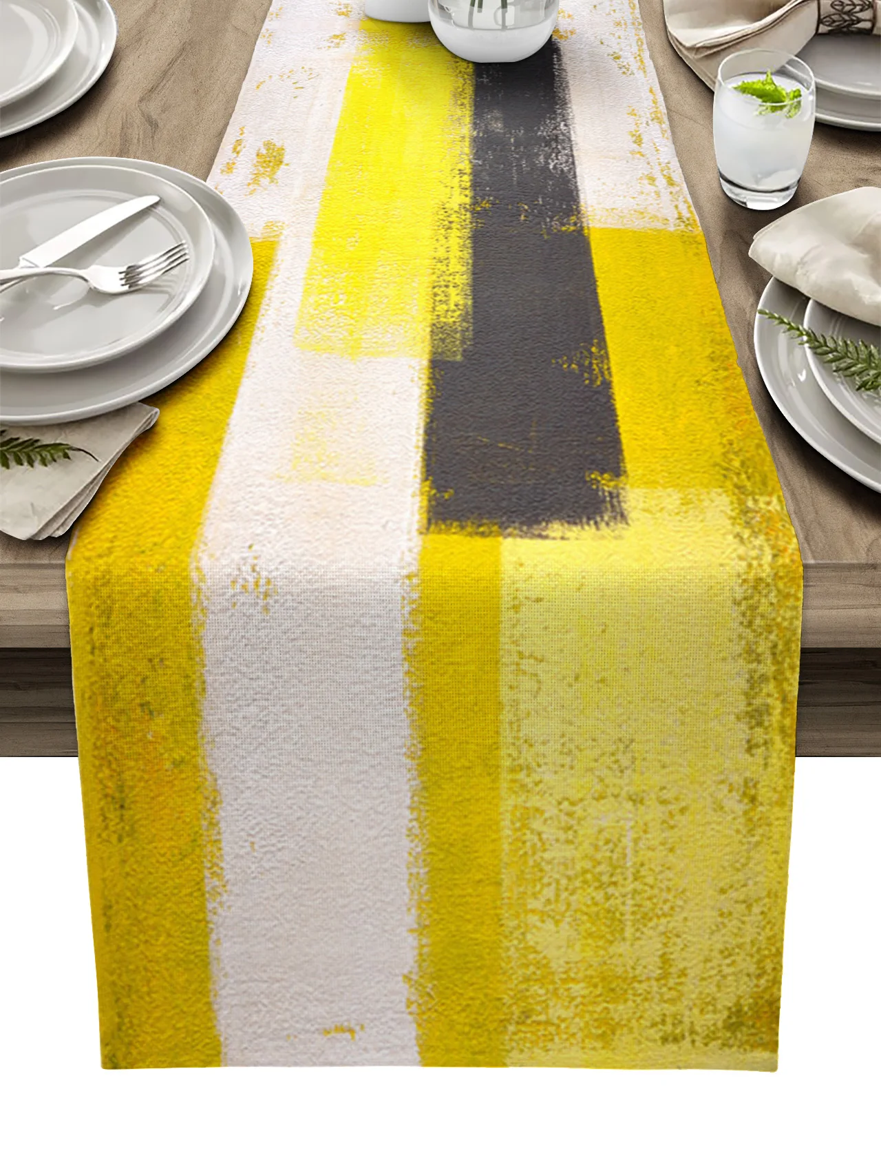 

Oil Painting Style Abstract Geometric Yellow Table Runner Kitchen Dining Table Decor Tablecloth Holiday Decor Table Runner
