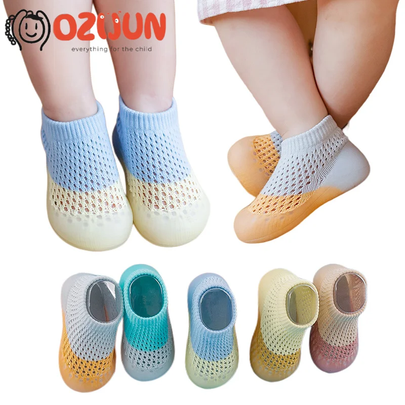 

New Summer baby Non-slip soft rubber sole prewalker Two-color gradient big mesh knitting indoor breathable toddler shoes socks