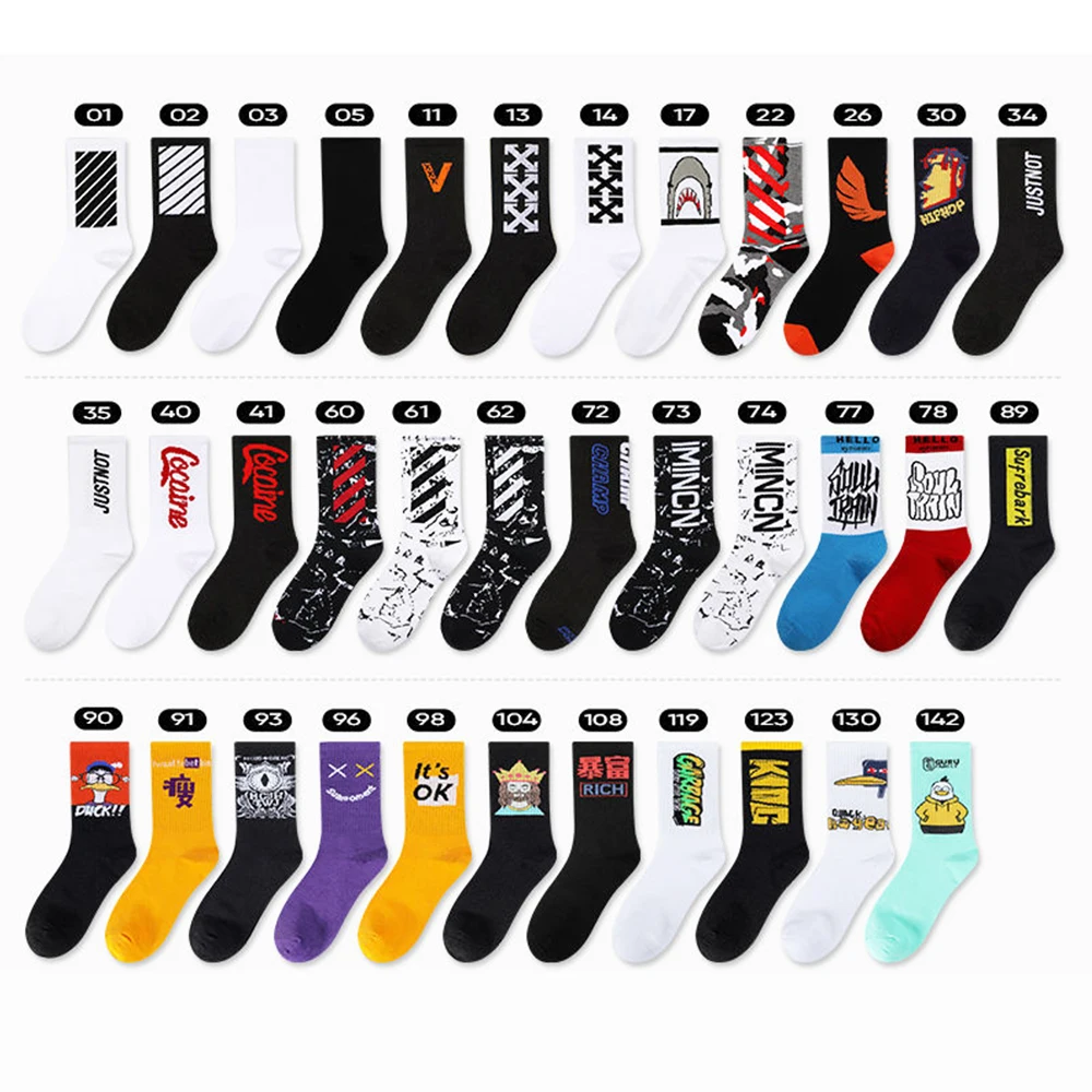 3Pairs Basketball Hip-Hop Happy Skateboard Socks Sports Crew Funny Cartoon Pattern Socks Men Fashion Harajuku Unisex Fun Socks