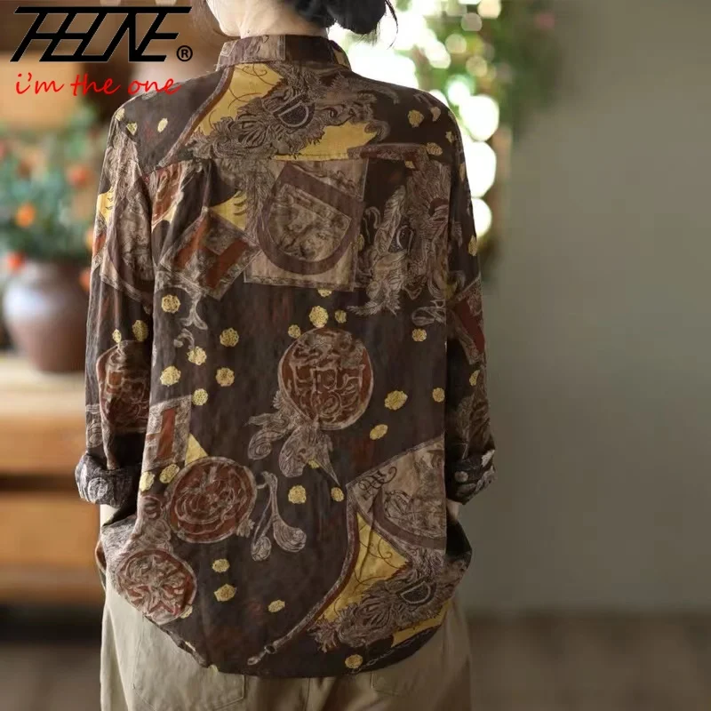 Модная женская блузка 2023 одежда рубашки женские с принтом длинным рукавом