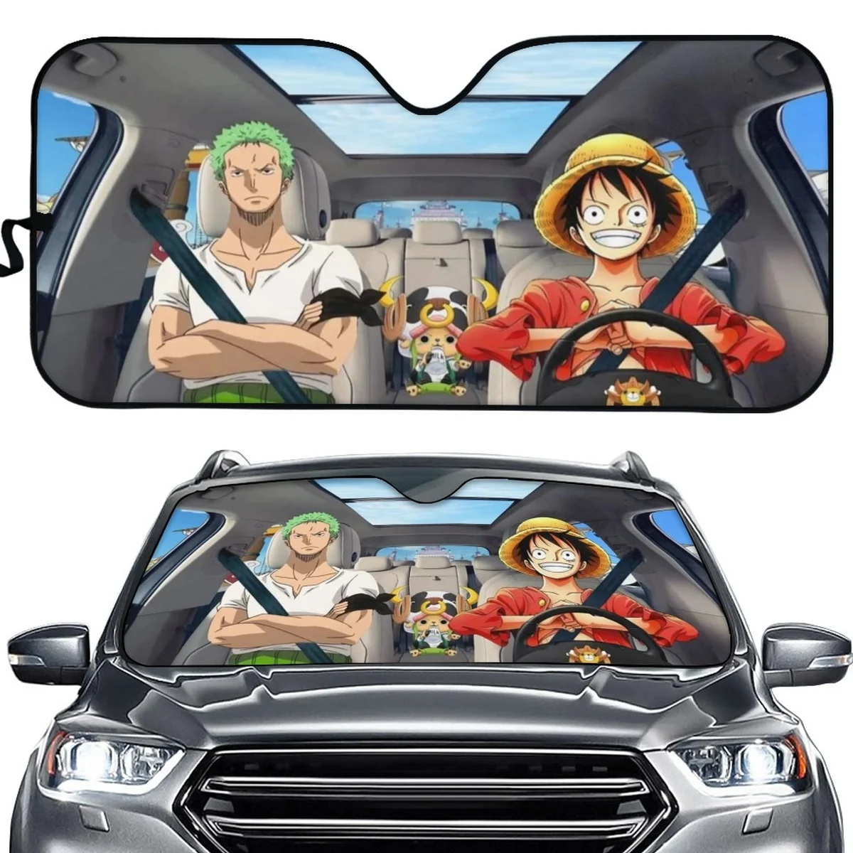 

INSTANTARTS Car Windshield Sun Shade ワンピース Anime Foldable Car Sun Visor Windshield Sunshade for Car Accessories, Fits Most Car