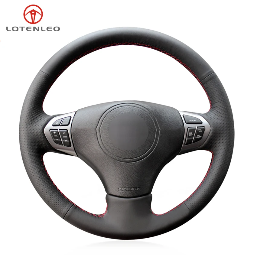 LQTENLEO Black Genuine Leather Car Steering Wheel Cover for Suzuki Grand Vitara 2006 2007 2008 2009 2010 2011 2012 2013 2014