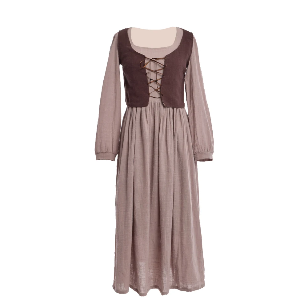 

Retro Women Dress Ladies Victoria Vintage Long Sleeve Robe Vest Longue 3pcs/Set
