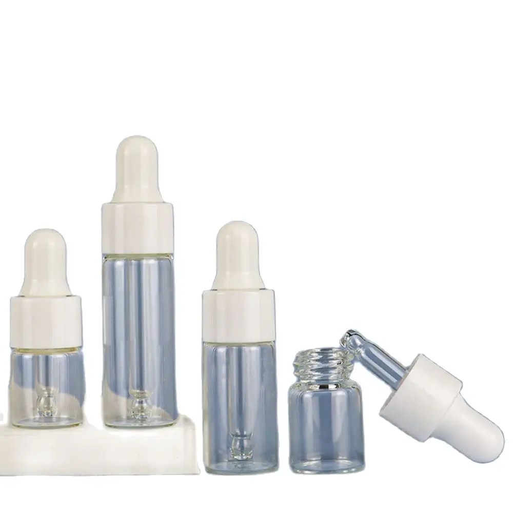 

60/120pcs 1ml 2ml 3ml Dropper Bottles Glass Vials With Pipette Essential Oil Bottle White Rim Cosmetic Perfume Packing