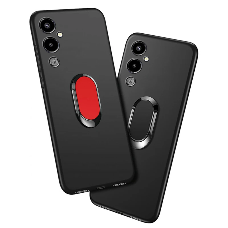 

Tecno Pova 4 Case Luxury 6.82 Inch Soft Black Silicone Magnetic Car Holder Ring Phone Cover for Tecno Pova 4