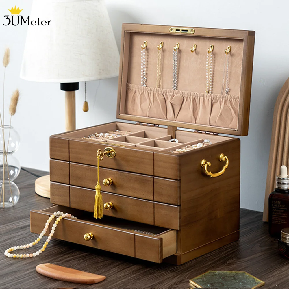 Multilayer Solid Wood Jewelry Box Necklace Earring Watch Storage Case Premium Jewelry Storage Organizer Jewellery Box Organizer