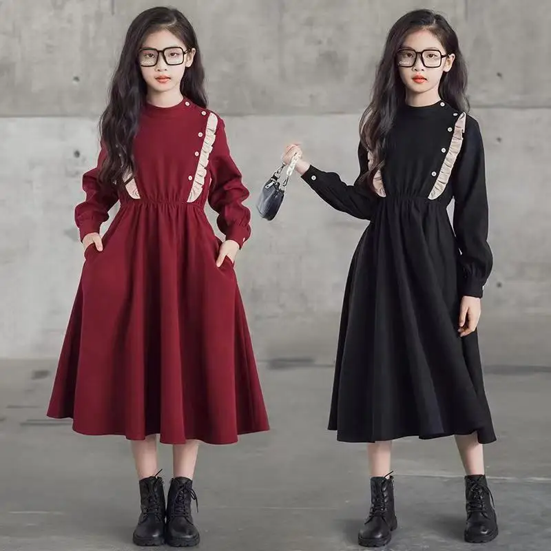 

Girls Dress Fashion 2023 Spring Autumn Long Dresses Kids Long Sleeves Princess Dress Children Vestidos Teenage 8 10 12 14 Years