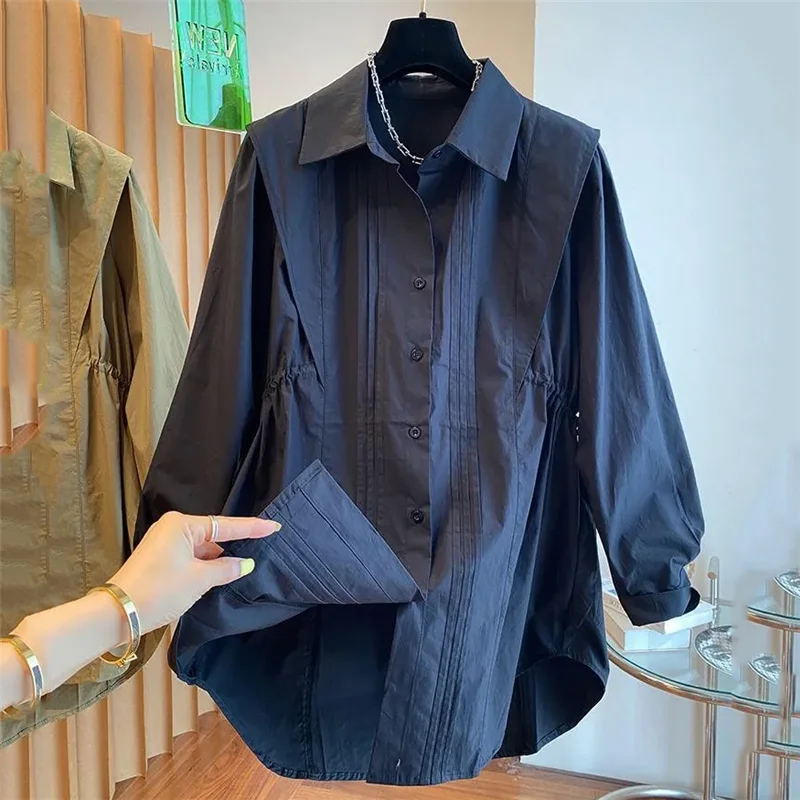 Блузка женская демисезонная со складками Модный повседневный топ свободного